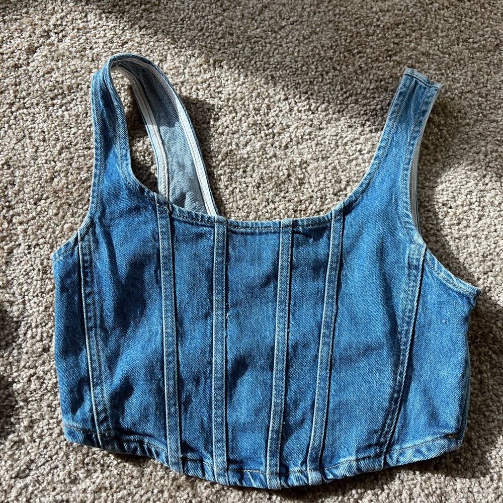Jean Corset Zip Crop Top